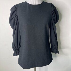 Rachel Parcell Women's Black Long Sleeve Ruffle Round Neck Blouse Top Size XS